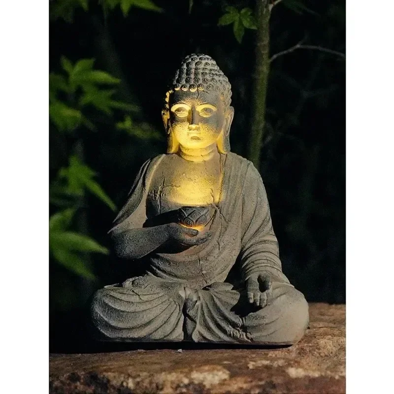 Outdoor Zen Lighting - Patung Buddha Resin Lampu LED Tenaga