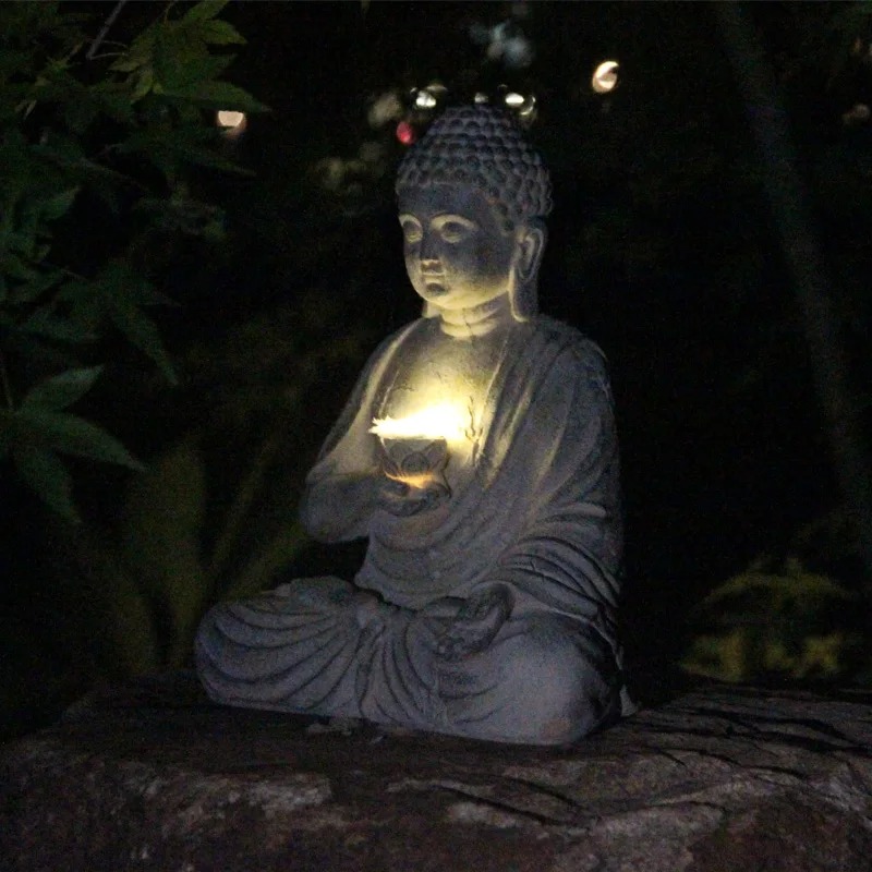 Outdoor Zen Lighting - Patung Buddha Resin Lampu LED Tenaga