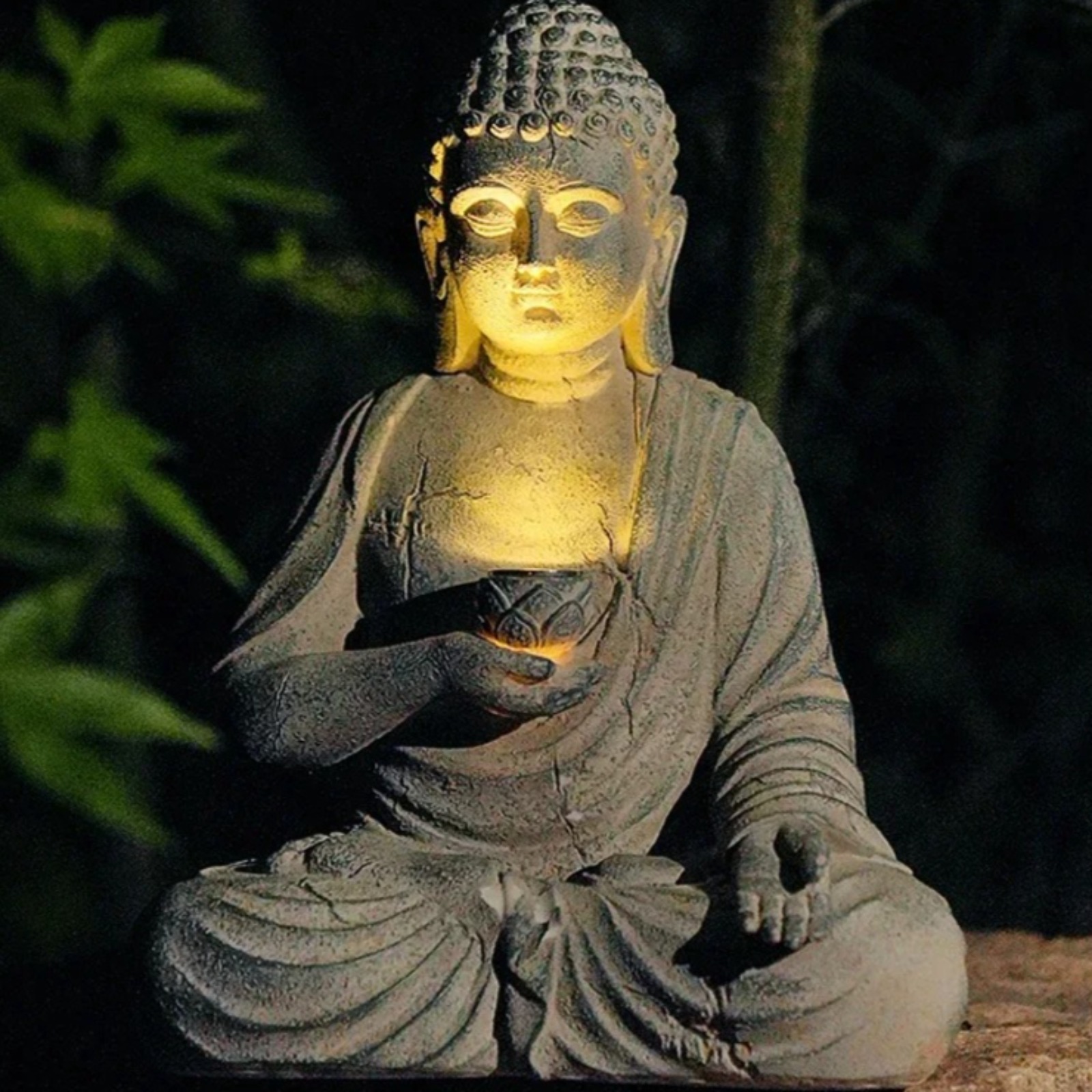 Outdoor Zen Lighting - Patung Buddha Taman Tenaga Surya Resin